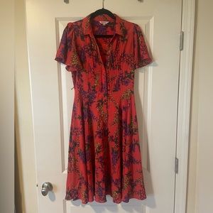 Nanette Lepore Bright Floral Midi Chiffon Short Sleeve Button Up Dress
